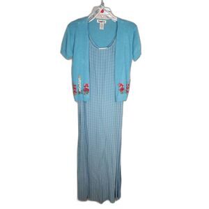 NWT Vintage Nina Piccalino Petites 2 piece Blue Maxi Dress with Sweater Sz 4P